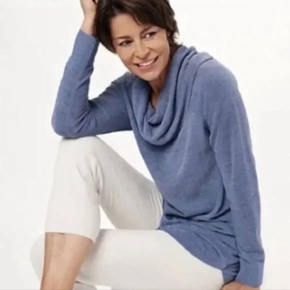 Barefoot Dreams Sweater Tunic Cowl Neck Blue